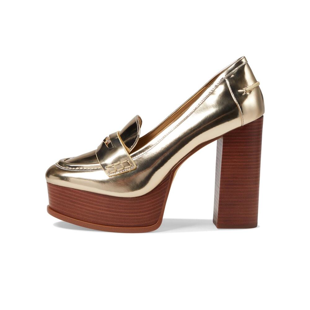 Michael Kors Eden Leather Loafer Platform Pump Pale Gold Metallic Size 7 M - Picture 2 of 5
